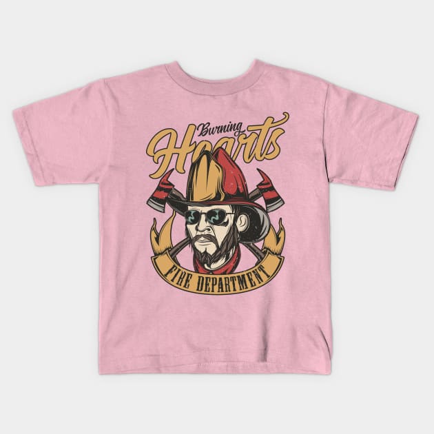 Burning Hearts Fire Department Kids T-Shirt by Verboten